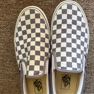Vans Gray and White Checkerboard Slip-Ons